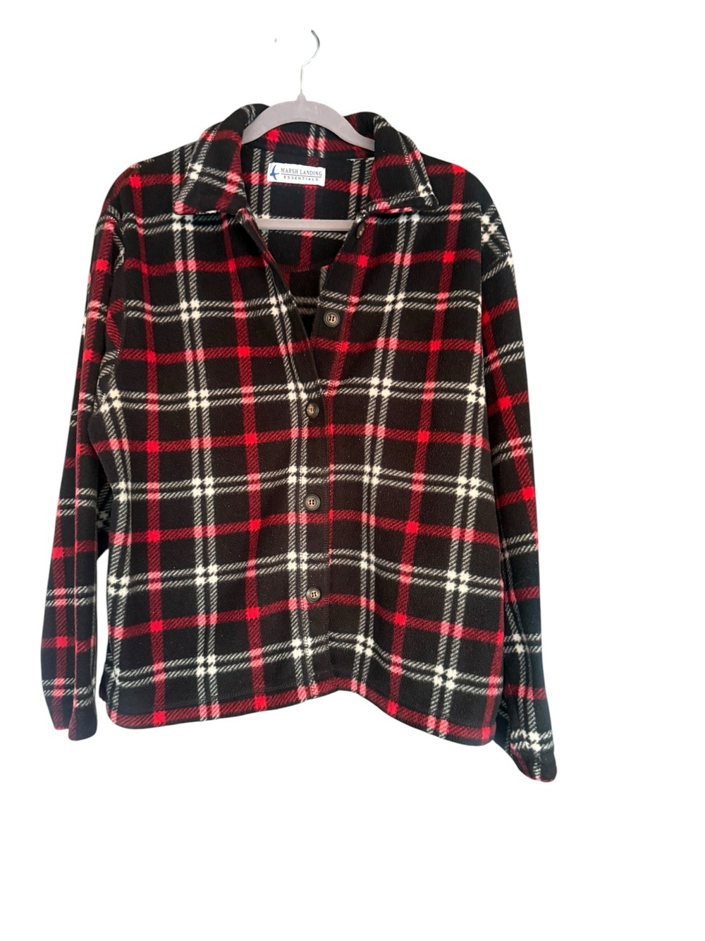 Marsh Landing Red and Black Plaid Fleece Shirt Jacket